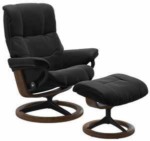 Ekornes Wing Medium Recliner with Ottoman with a Signature Base in Walnut Wood and Chestnut Paloma Leather